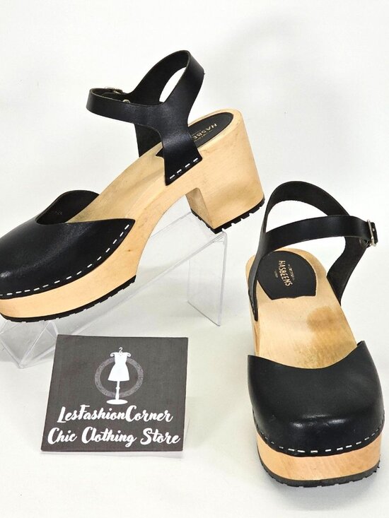 Hasbeen Shoes - Hasbeen Women's Black Wooden Swedish Krillan Heels Size 41 (10.5) 1865